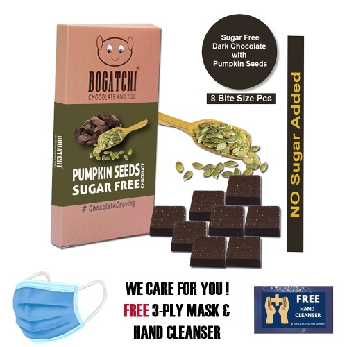 Sugar FREE Healthy Chocolate Bites with Pumpkin Seeds, 8 Pcs